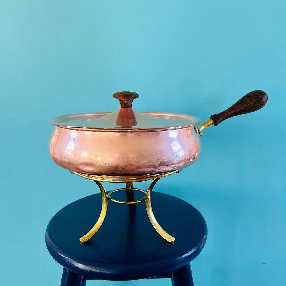 Vintage MCM Copper & Brass Skillet Dish Set